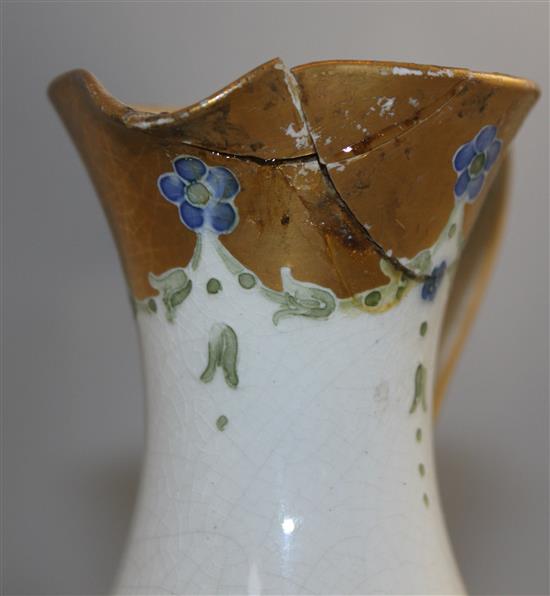 William Moorcroft for James Macintyre. An 18th century pattern two handled vase, two similar ewers and a gesso faience vase, 25cm, neck